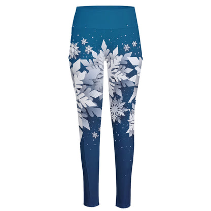 Christmas Snowflake Print High-Waisted Pocket Leggings