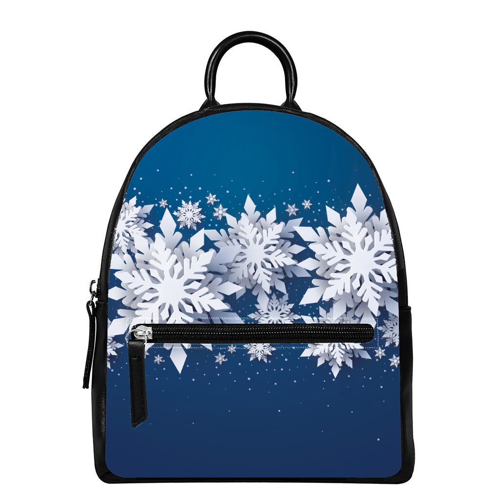 Christmas Snowflake Print Leather Backpack