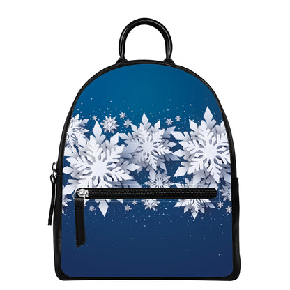 Christmas Snowflake Print Leather Backpack