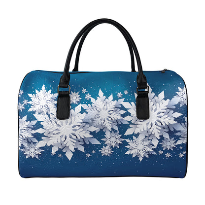 Christmas Snowflake Print Leather Duffle Bag