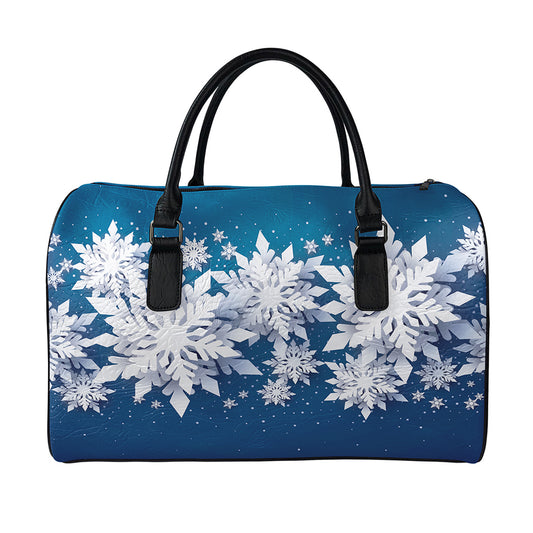 Christmas Snowflake Print Leather Duffle Bag