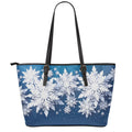 Christmas Snowflake Print Leather Tote Bag With Zipper