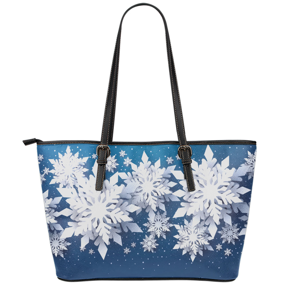 Christmas Snowflake Print Leather Tote Bag