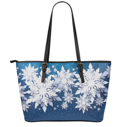 Christmas Snowflake Print Leather Tote Bag
