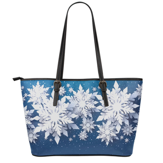 Christmas Snowflake Print Leather Tote Bag