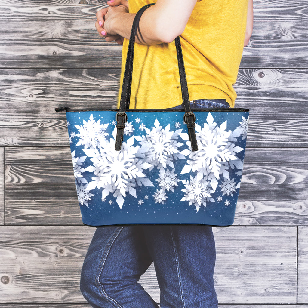 Christmas Snowflake Print Leather Tote Bag