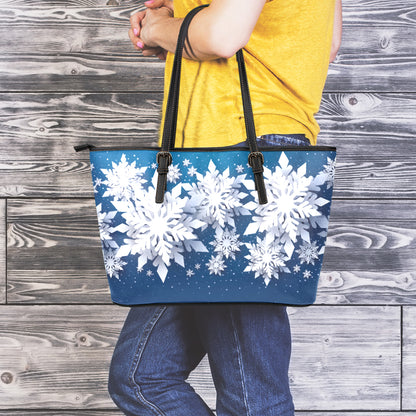 Christmas Snowflake Print Leather Tote Bag