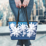 Christmas Snowflake Print Leather Tote Bag