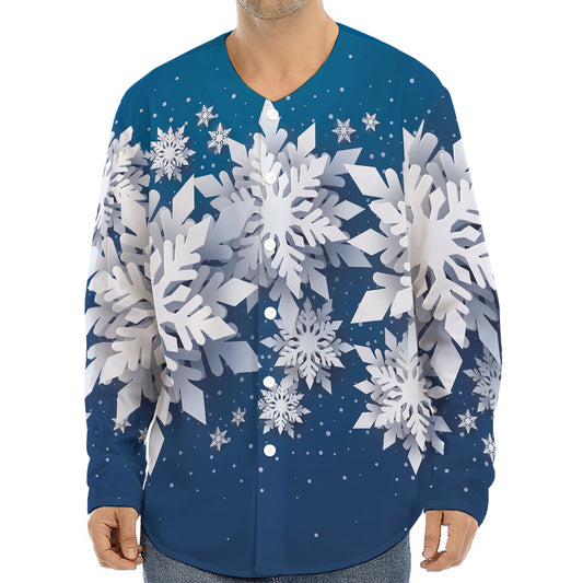 Christmas Snowflake Print Long Sleeve Baseball Jersey