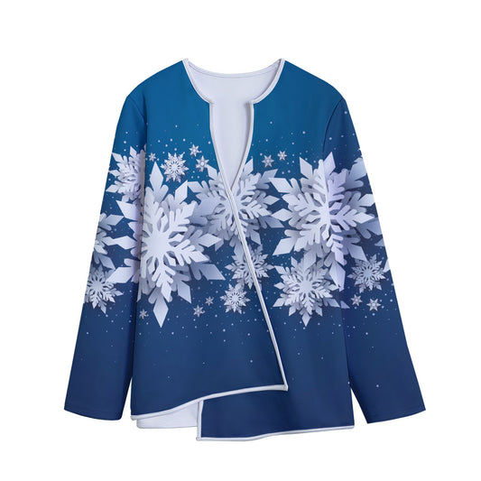 Christmas Snowflake Print Long Sleeve Short Coat