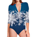 Christmas Snowflake Print Long Sleeve Swimsuit