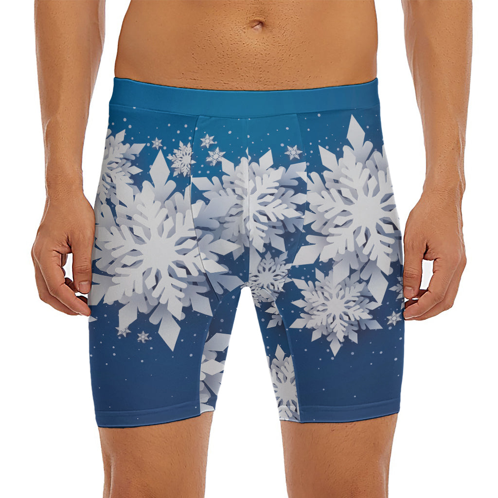 Christmas Snowflake Print Men's Long Boxer Briefs