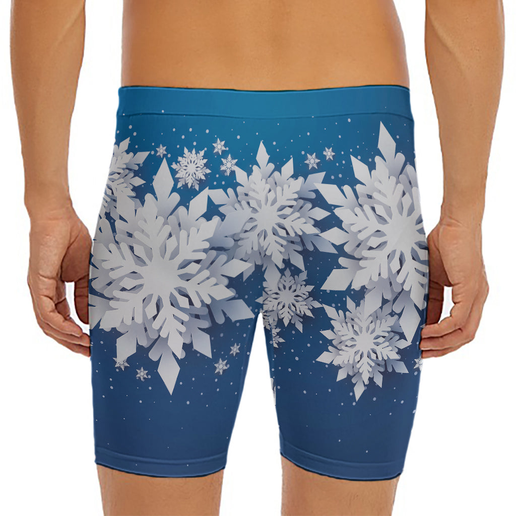 Christmas Snowflake Print Men's Long Boxer Briefs