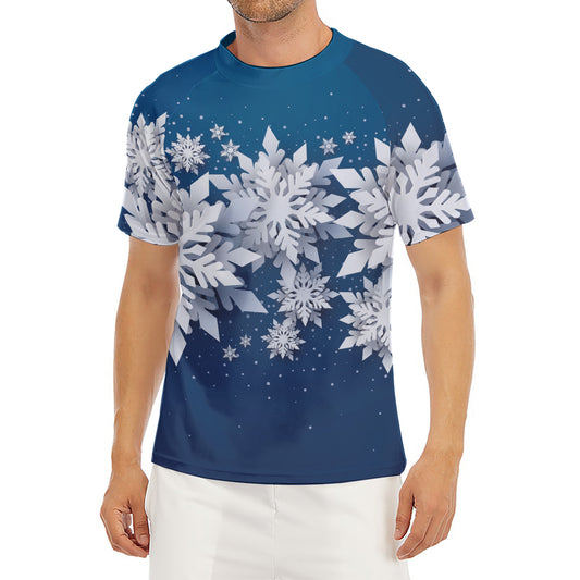 Christmas Snowflake Print Men's Short Sleeve Rash Guard