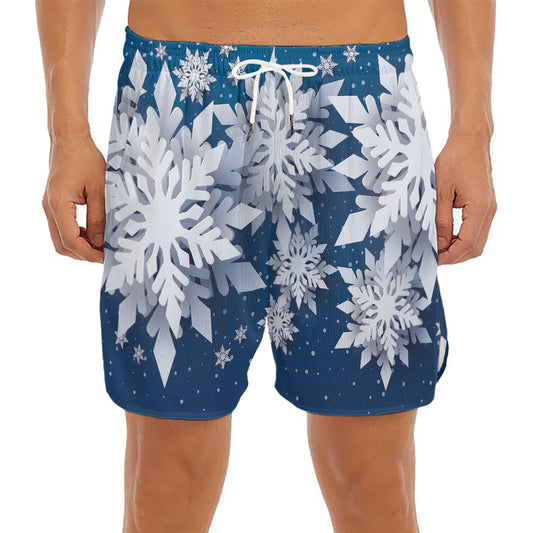 Christmas Snowflake Print Men's Split Running Shorts