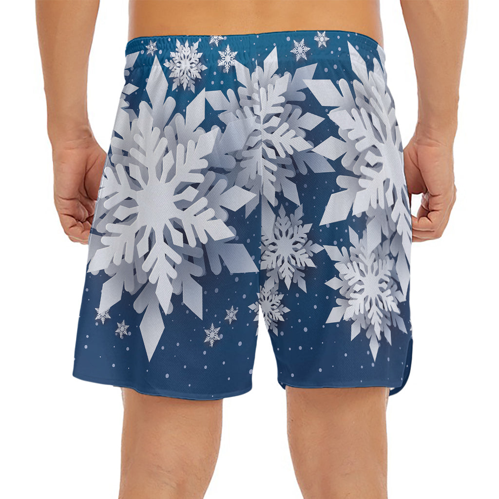 Christmas Snowflake Print Men's Split Running Shorts
