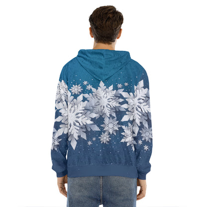 Christmas Snowflake Print Men's Velvet Pullover Hoodie