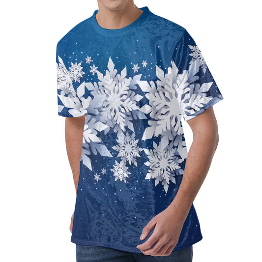 Christmas Snowflake Print Men's Velvet T-Shirt