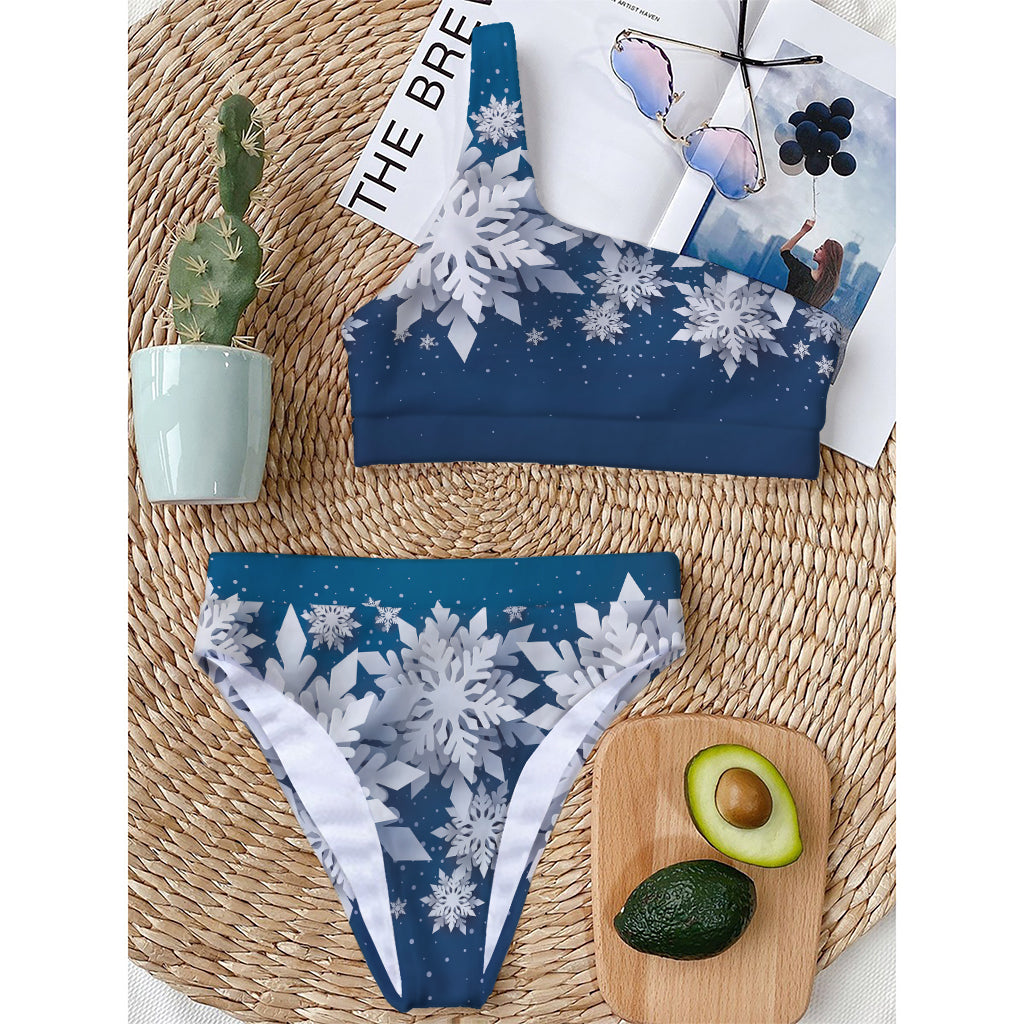 Christmas Snowflake Print One Shoulder Bikini Top