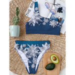 Christmas Snowflake Print One Shoulder Bikini Top