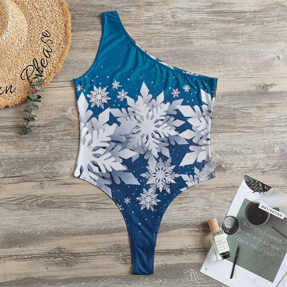 Christmas Snowflake Print One Shoulder Bodysuit