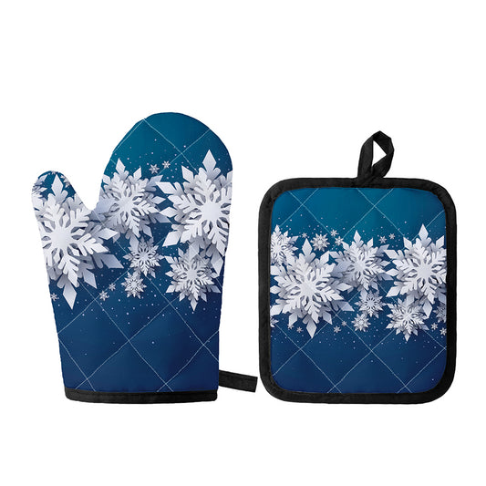 Christmas Snowflake Print Oven Mitt And Pot Holder Set
