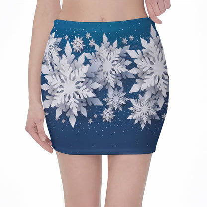 Christmas Snowflake Print Pencil Mini Skirt