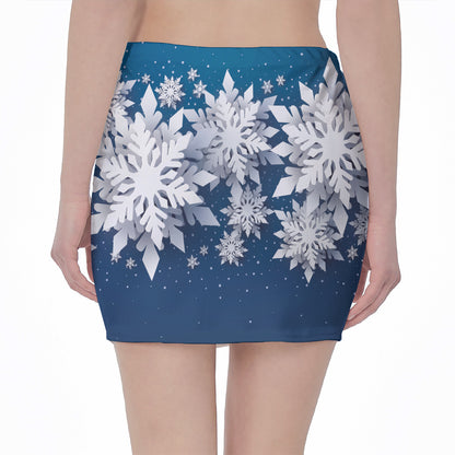 Christmas Snowflake Print Pencil Mini Skirt
