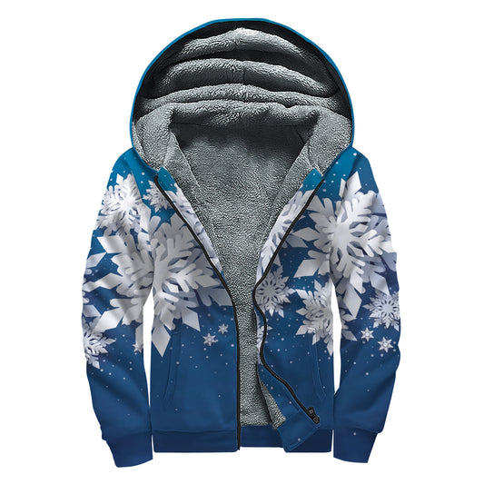 Christmas Snowflake Print Sherpa Lined Zip Up Hoodie