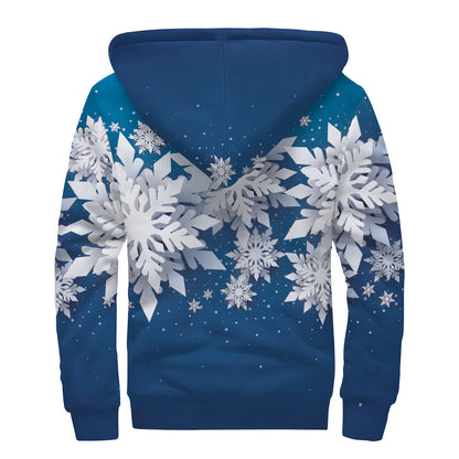 Christmas Snowflake Print Sherpa Lined Zip Up Hoodie