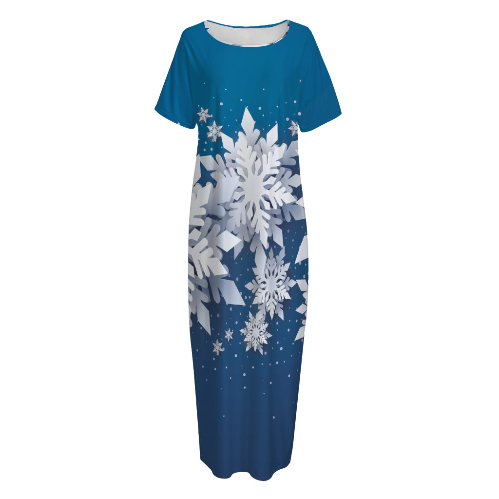 Christmas Snowflake Print Short Sleeve Long Nightdress