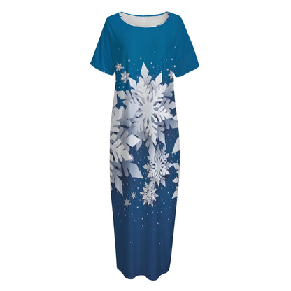 Christmas Snowflake Print Short Sleeve Long Nightdress