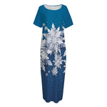Christmas Snowflake Print Short Sleeve Long Nightdress