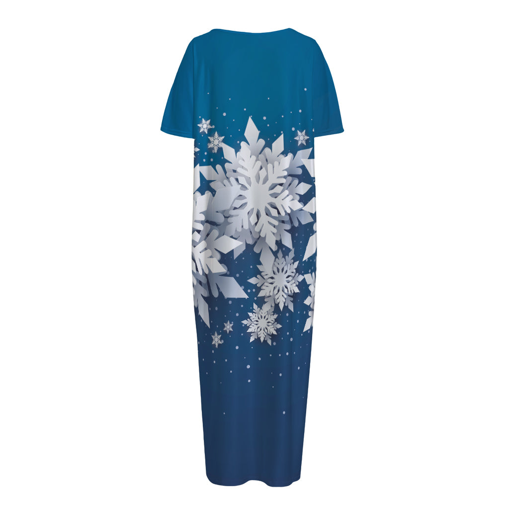 Christmas Snowflake Print Short Sleeve Long Nightdress