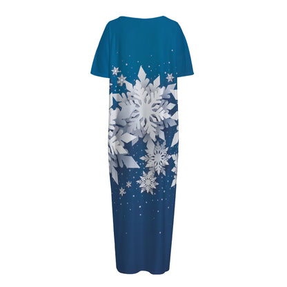 Christmas Snowflake Print Short Sleeve Long Nightdress