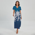 Christmas Snowflake Print Short Sleeve Maxi Dress