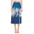 Christmas Snowflake Print Side Slit Midi Skirt
