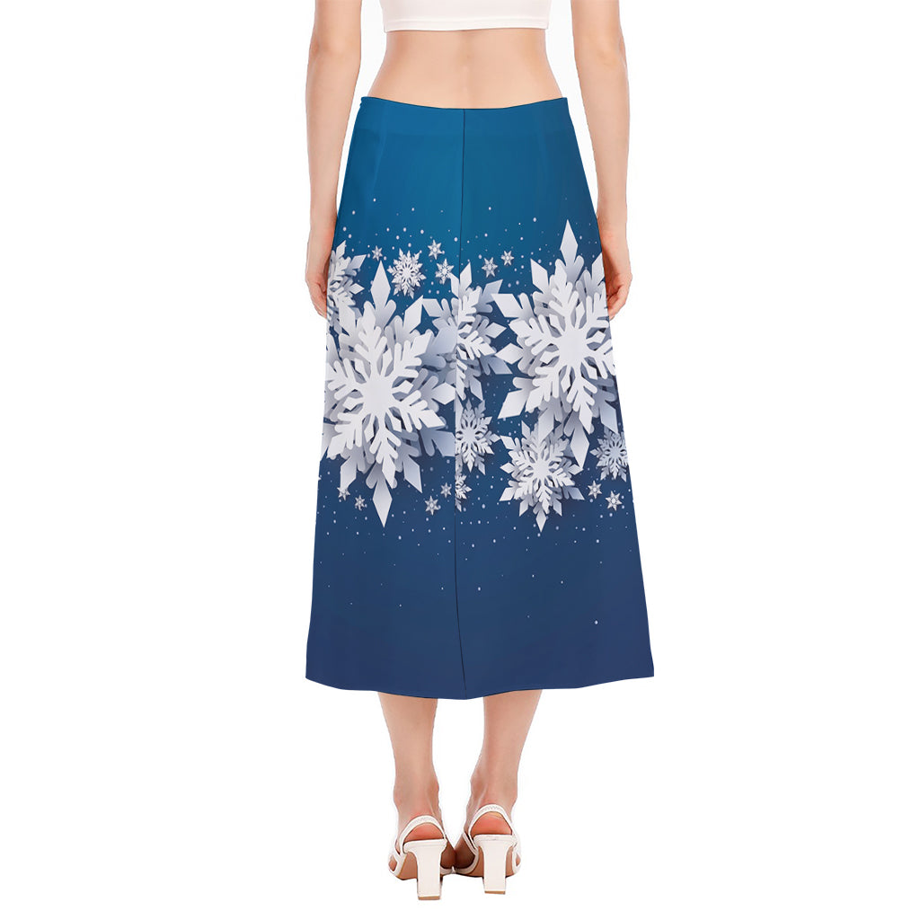 Christmas Snowflake Print Side Slit Midi Skirt