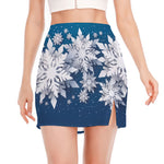 Christmas Snowflake Print Side Slit Mini Skirt