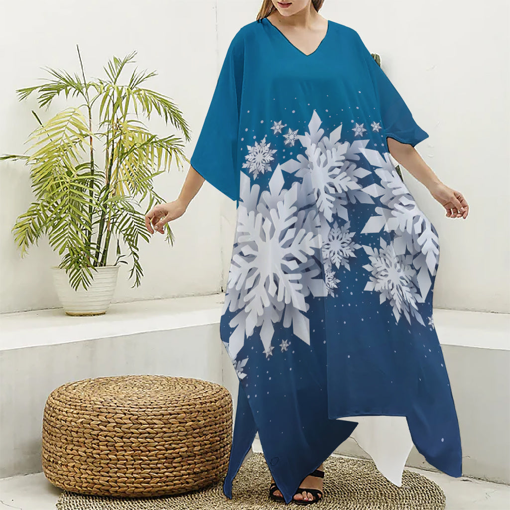 Christmas Snowflake Print Silk V-Neck Kaftan Dress