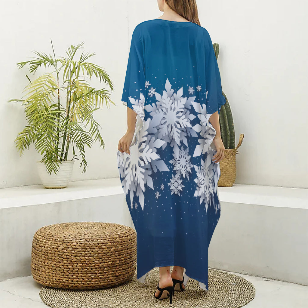 Christmas Snowflake Print Silk V-Neck Kaftan Dress
