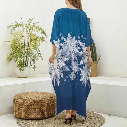 Christmas Snowflake Print Silk V-Neck Kaftan Dress