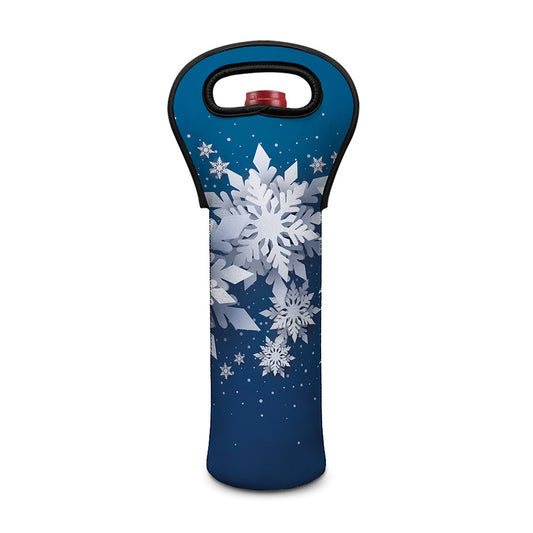 Christmas Snowflake Print Single Neoprene Wine Tote