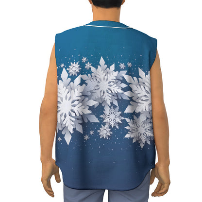 Christmas Snowflake Print Sleeveless Baseball Jersey