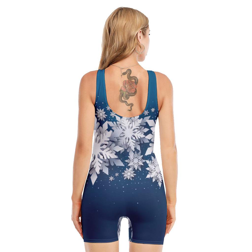 Christmas Snowflake Print Sleeveless One Piece Swimsuit