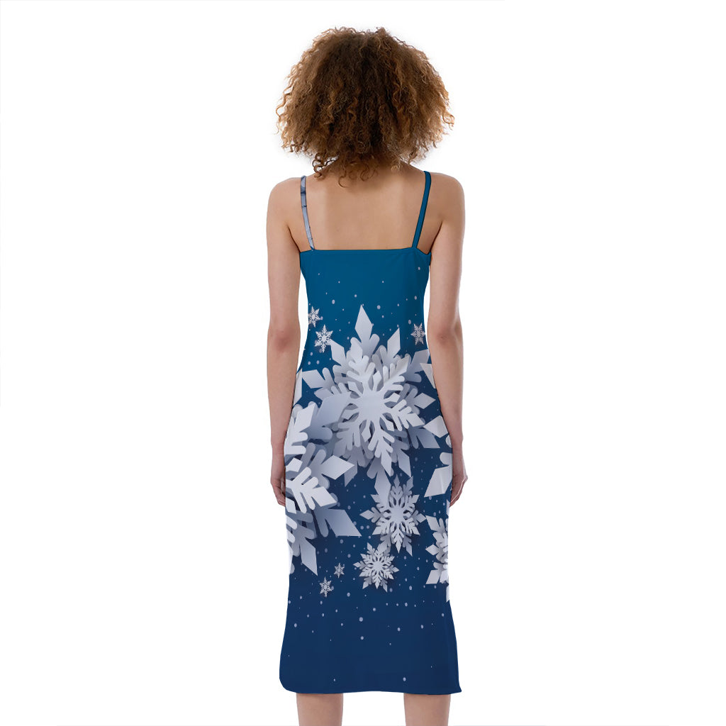 Christmas Snowflake Print Slim Fit Midi Cami Dress