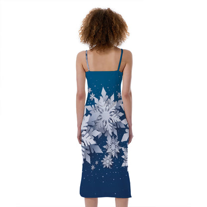 Christmas Snowflake Print Slim Fit Midi Cami Dress
