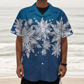 Christmas Snowflake Print Textured Short Sleeve Shirt