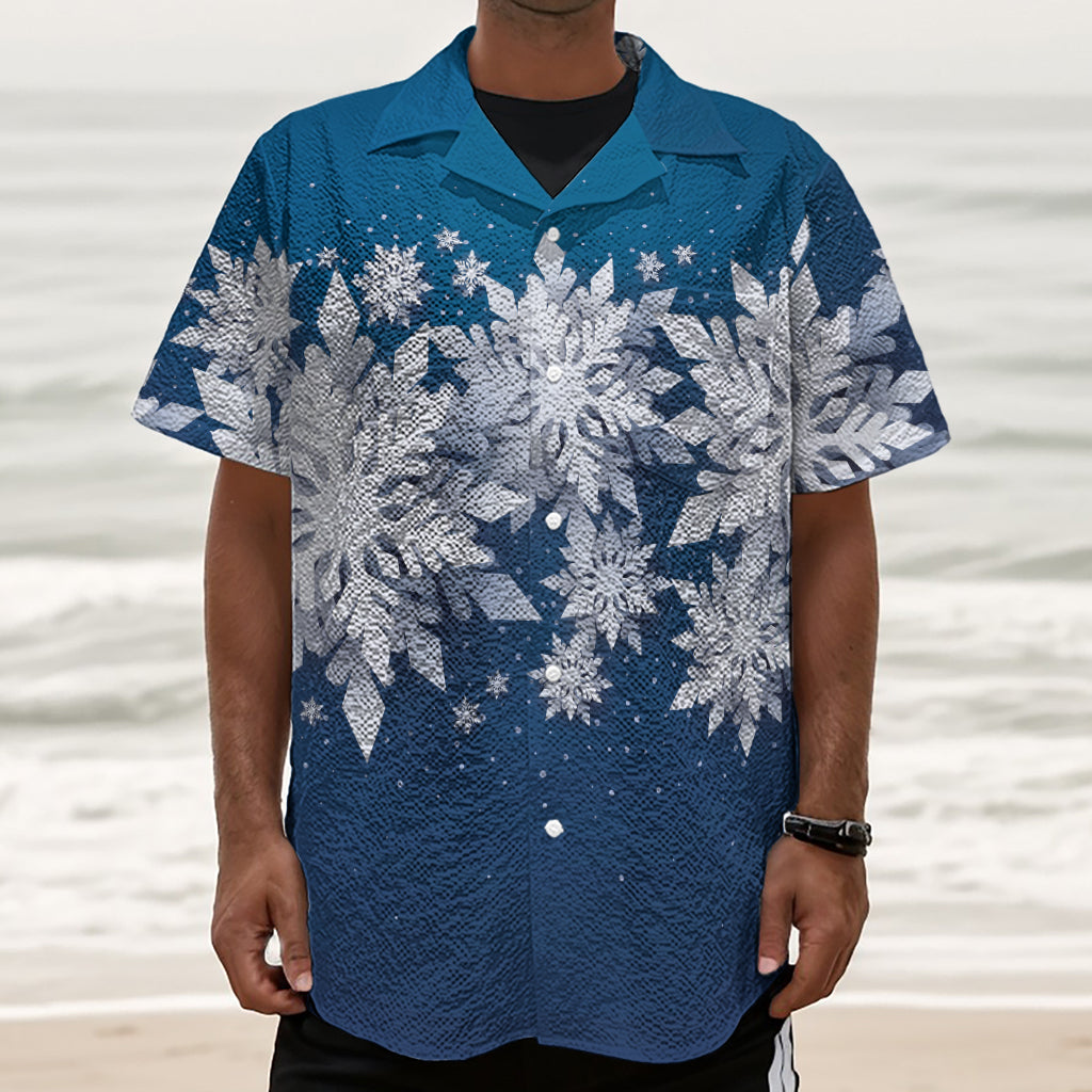 Christmas Snowflake Print Textured Short Sleeve Shirt