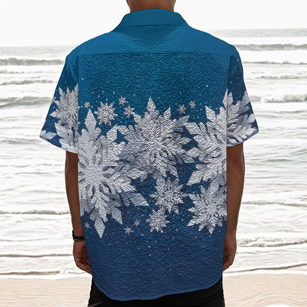 Christmas Snowflake Print Textured Short Sleeve Shirt